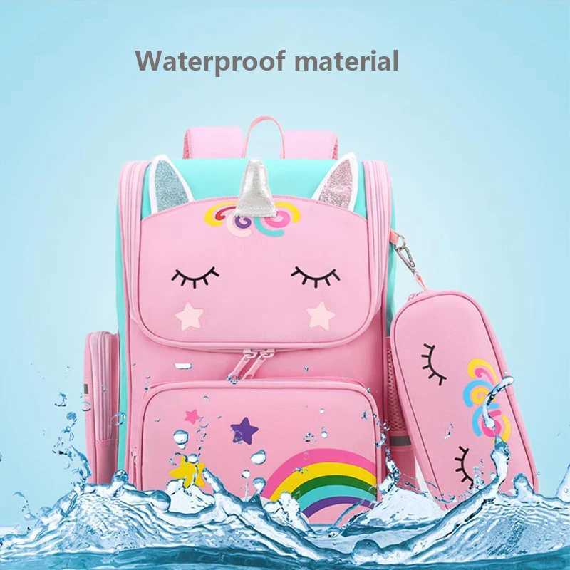 Cartoon Unicorn School Bags Wheeled Backpack for girls Trolley Bag with Wheels Student Kids Rolling Backpack Trolley Bag Y240820