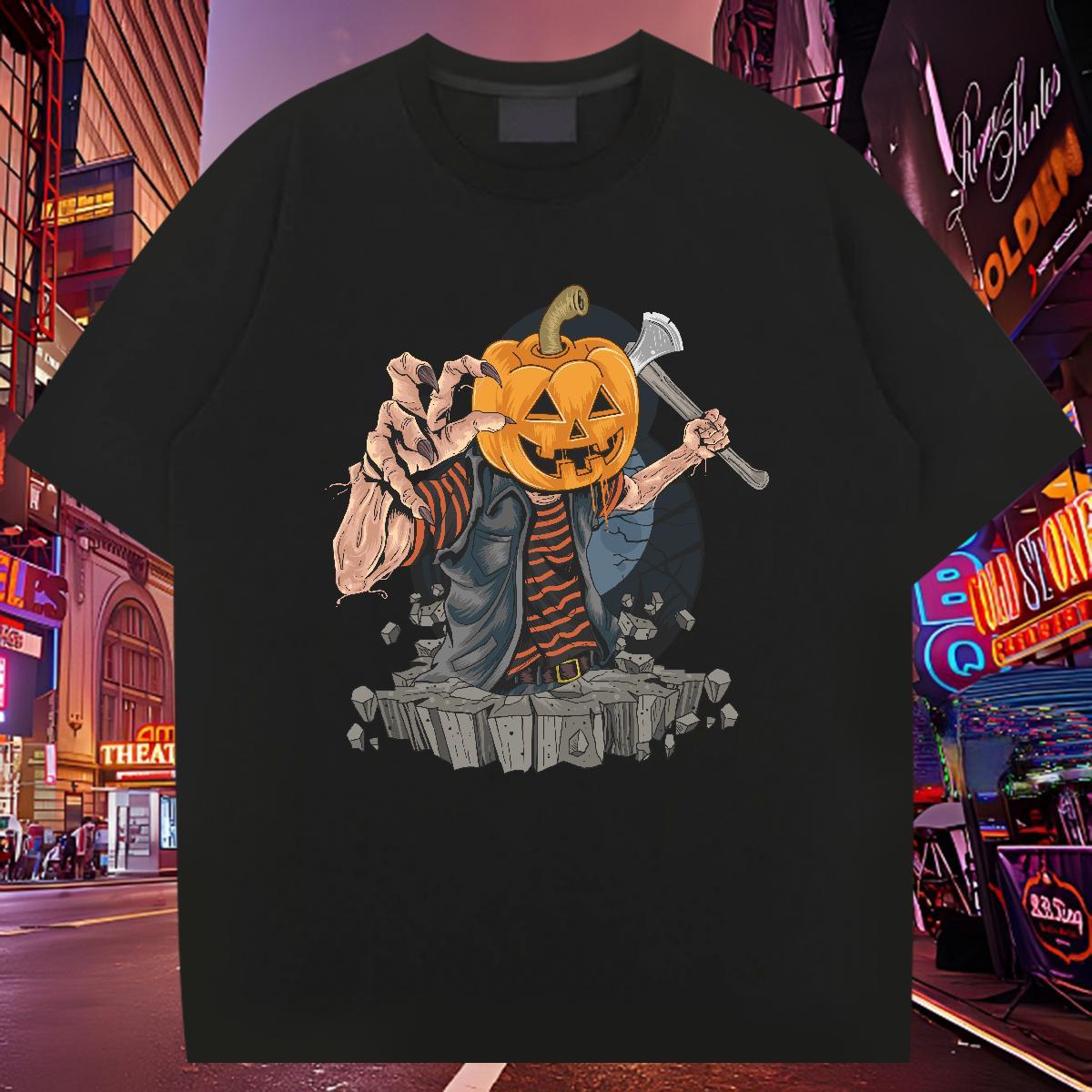 Loose Mens T Shirts pumpkin O-Neck Short Sleeve Street Wear DIY Anime 230g Pure Cotton Men Clothes T-Shirt Casual New Tee Shirt