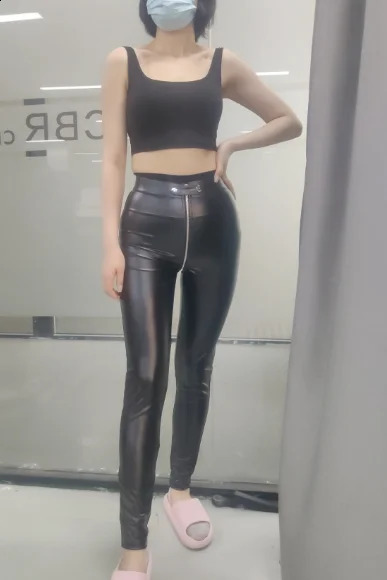 Womens Fashion Trousers SpringSummer Latest Casual Pu Leather Zipper Pocket n Daily Edition Long Tight Pants 240819