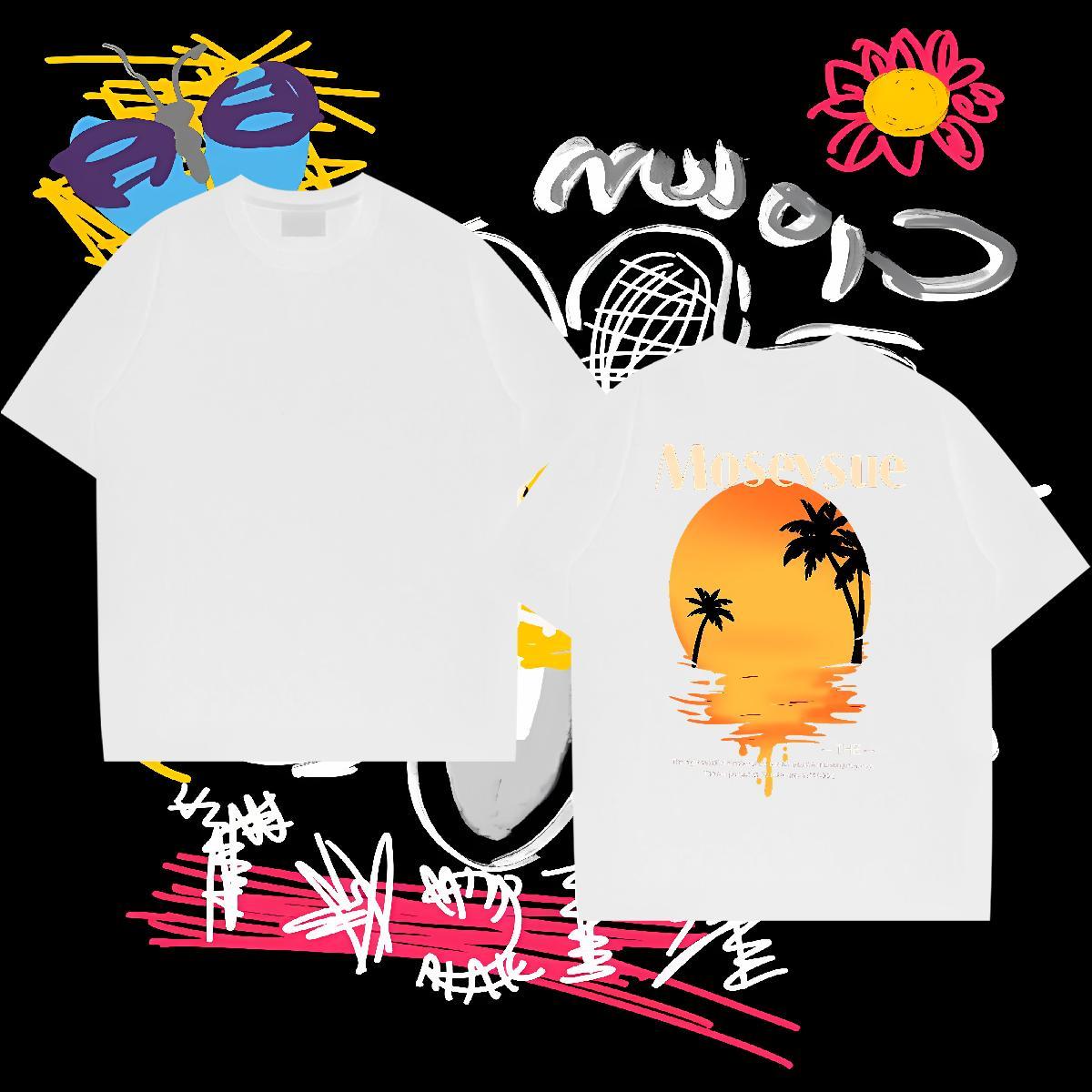 Free Shipping Mens Tshirts sun High Street Hip Hop 230g 100% Cotton Polos Crew Neck Cool T shirt Plus Size Cartoon