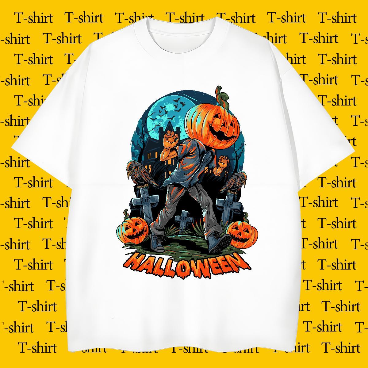 Men T Shirts 230g Cotton halloween High Street Hip Hop Short Sleeve O-Neck Anime Men Tees 2024 New Loose Tee Shirt