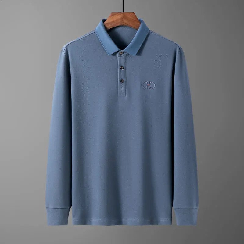 Premium 100% cotton long-sleeved T-shirt Mens lapel top spring fashion embroidery Korean casual polo shirt Mens wear 240820