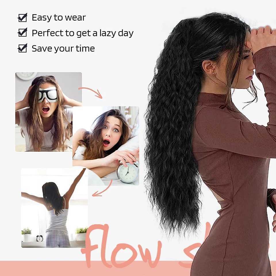 Long curly drawstring synthetic ponytail suitable for women black blonde red ponytail clip hair extension suitable for daily role-playing W240817