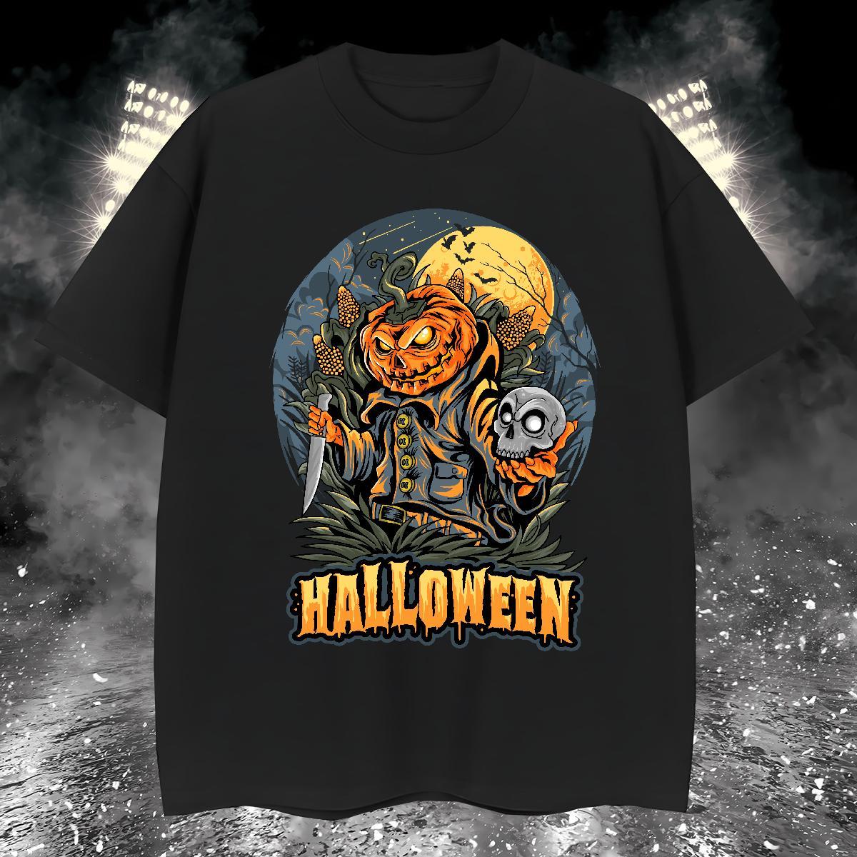 Loose T-Shirts for Men pumpkin Crew Neck Street wear Hip Hop Custom Cartoon 230g Cotton Men Clothes T-Shirt Stylist Wear