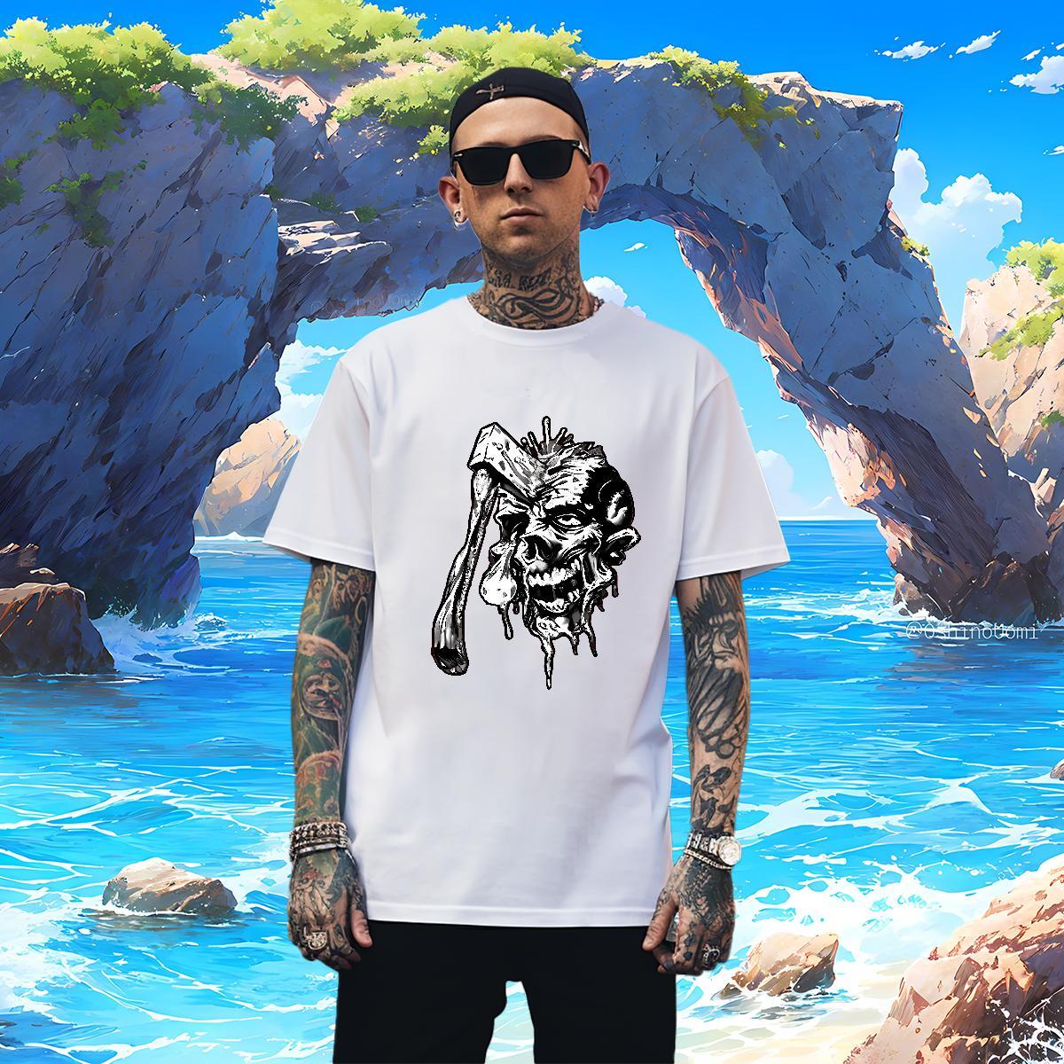 T Shirt For Man 230g 100% Cotton scary High Street Hip Hop Breathable Short Sleeve Custom Big Size Men Tops Tees Classic Casual Brand Clothings