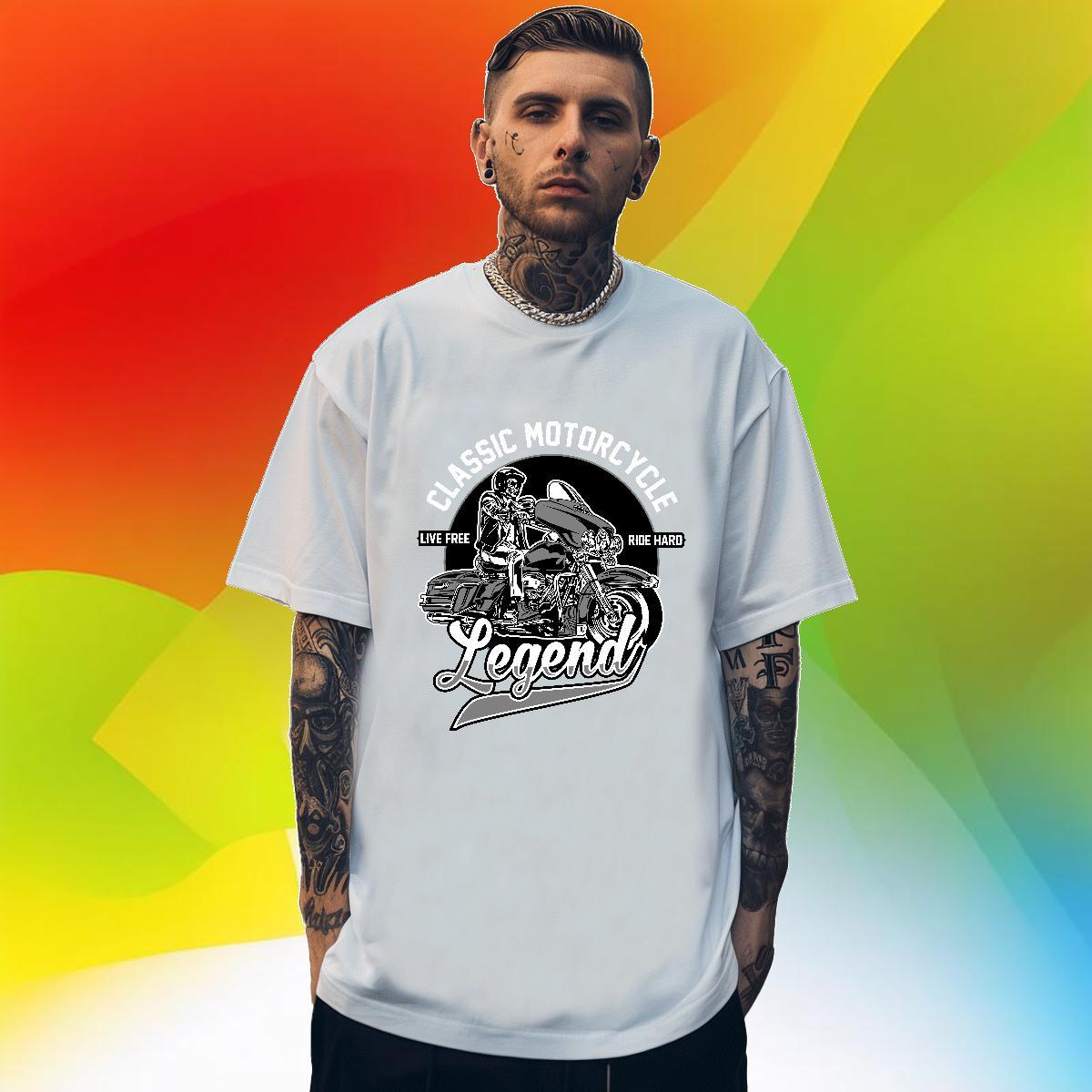Classic motorbike 230g Cotton Couples T Shirts High Street Hip Hop Breathable Soft T-Shirts for Men Brand Custom Printing Tees