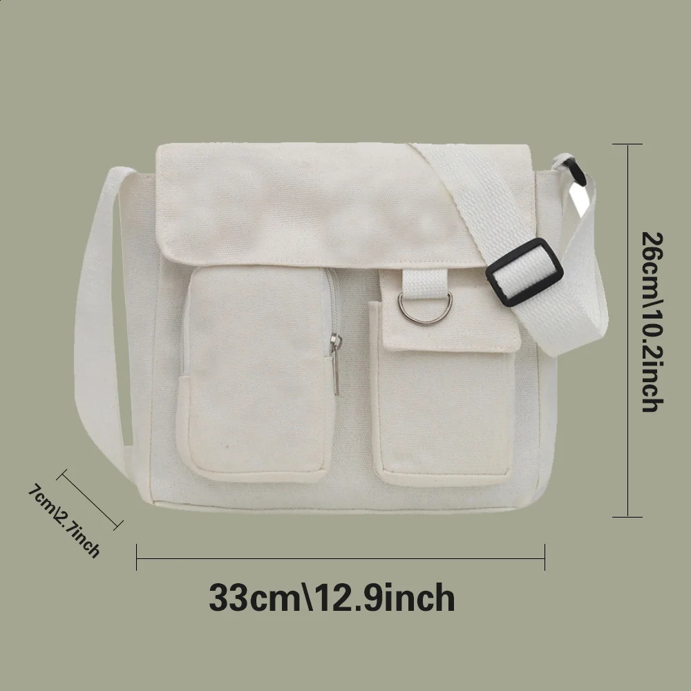 Canvas Diagonal Cross Bag Youth Casual Shoulder Bag Large Capacity Messenger Bags Solid Color Womens Handbag with Pendant 240819