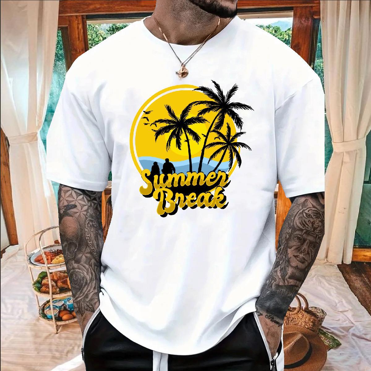 Factory Direct Men Clothes T-Shirt tree Beach 230g Pure Cotton Polos Breathable Crew Neck High Quality Mens T Shirts Anime Print
