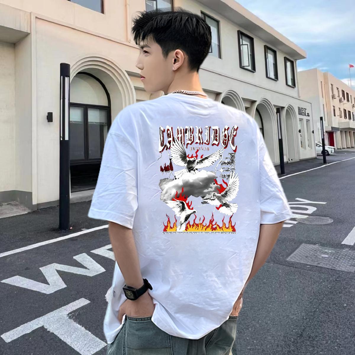 2024 DIY Couples T Shirts eagle Home Outdoor 230g Pure Cotton Wear Breathable Crew Neck Wholesale T-Shirts for Men Oversized 4XL
