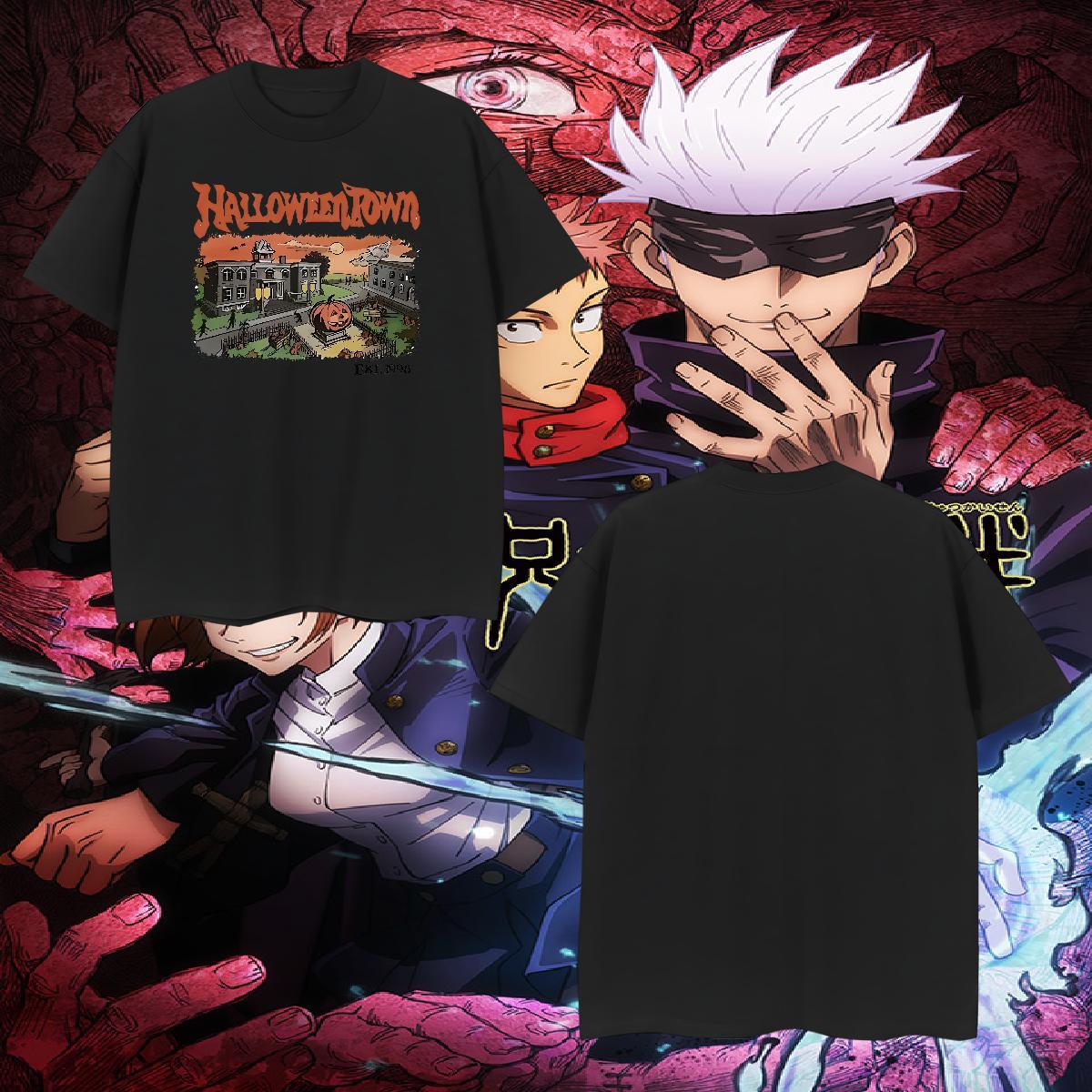 Loose T Shirts Men halloween Pure Cotton Anime Printing Street Oversized 3XL 4XL 230g Pure Cotton Mens Tshirts 2024 Polos