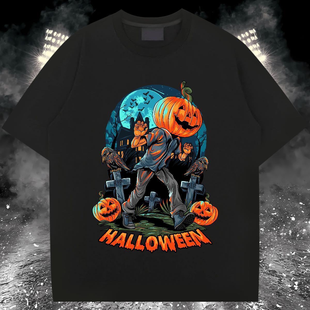 Cool T-Shirts pumpkin Breathable Short Sleeve Hip Hop Skull 230g 100% Cotton Mens Tshirts Designer Top Tees