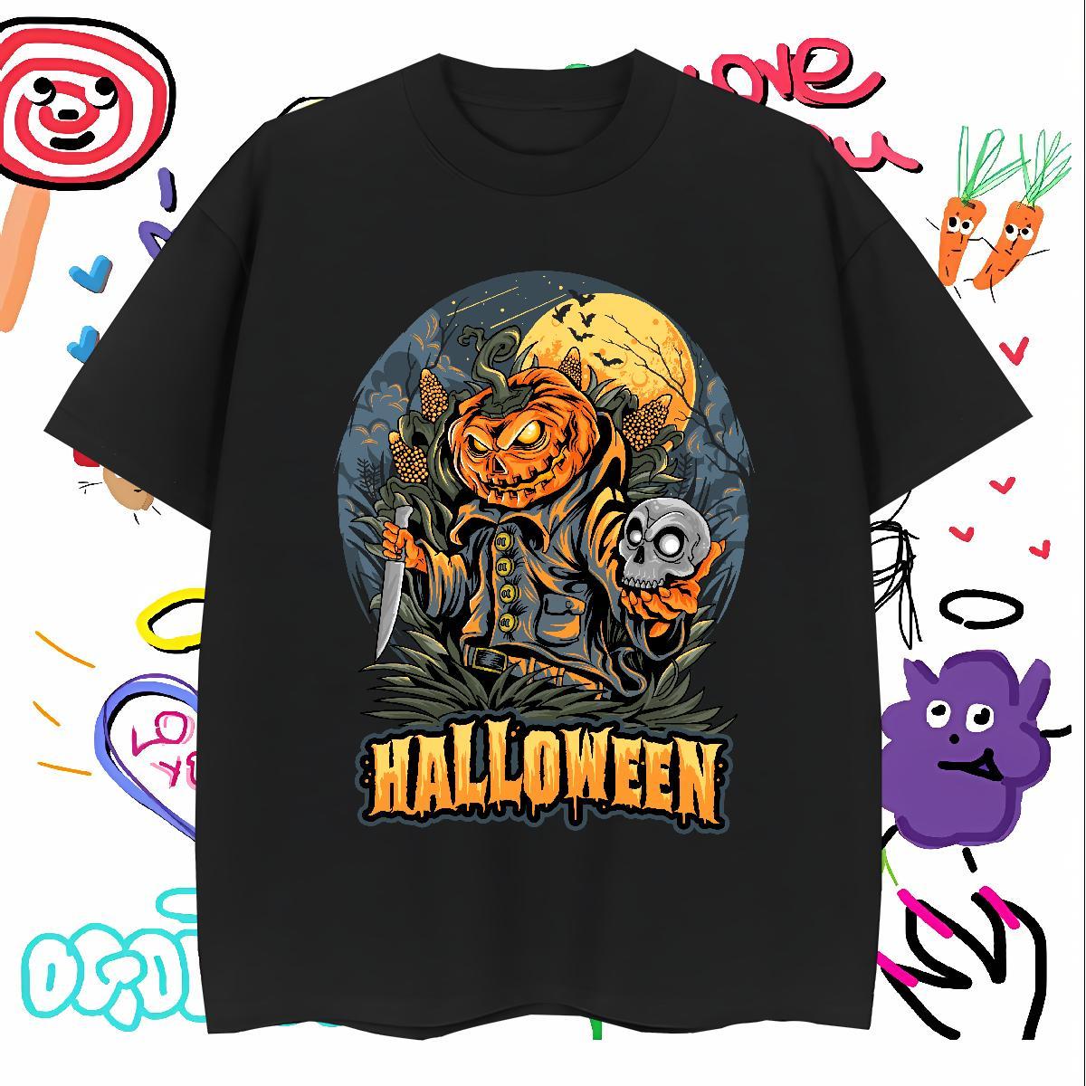 Soft T shirt halloween Pure Cotton Sports Casual Skull 230g Cotton Mens Tshirts Fashion Casual Tee Shirt