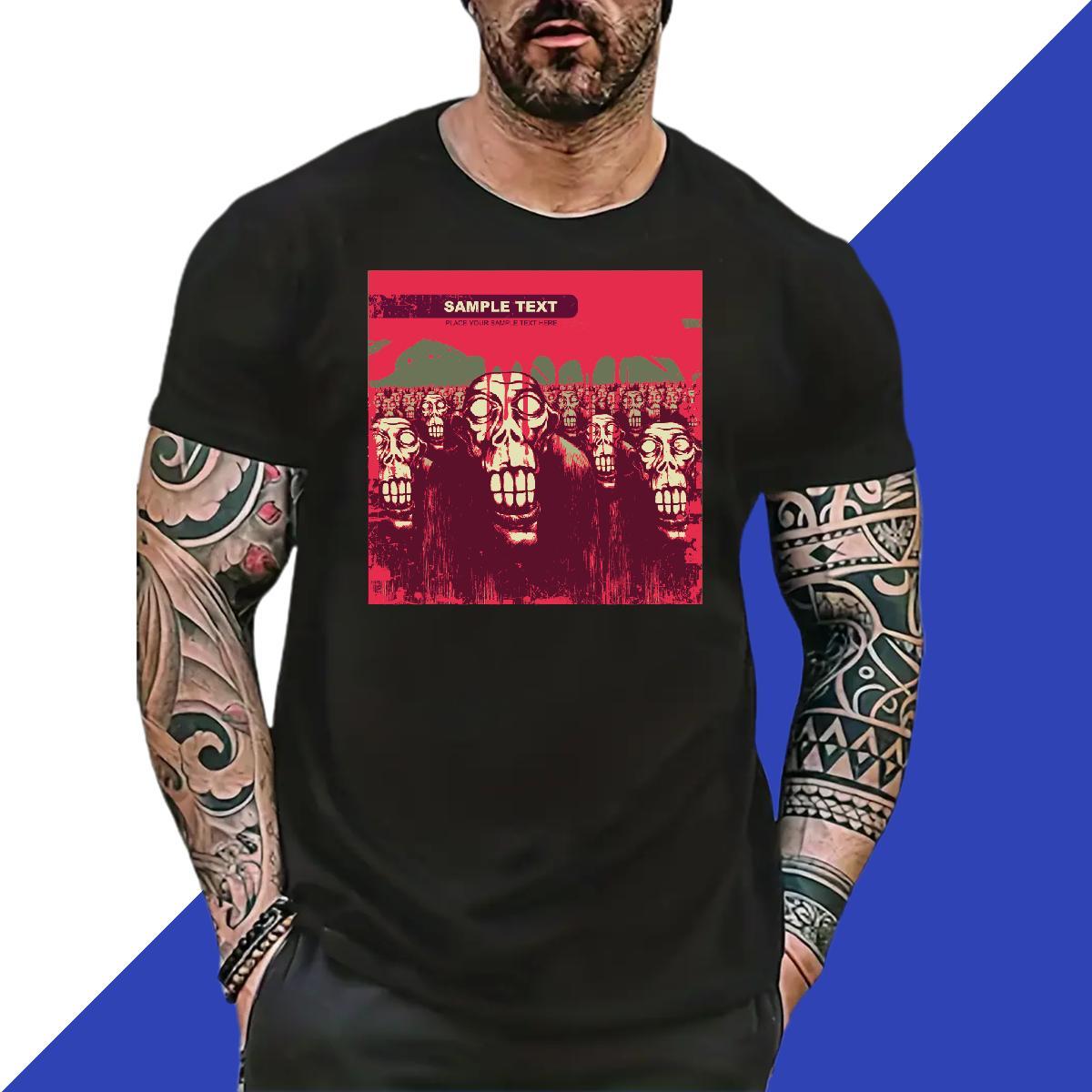 2024 DIY scary Men Tees 230g 100% Cotton Man T Shirts Skull Street Crew Neck Breathable High Quality Tshirts