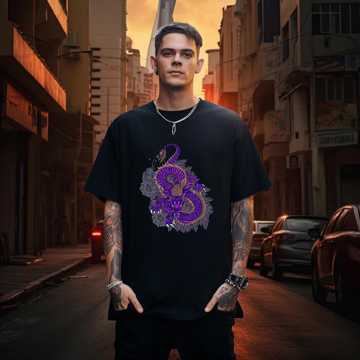 T Shirts Men 100% Cotton 230g dragon High Street Hip Hop Breathable Short Sleeve Custom Printed Tshirt for Man Woman DIY Customized Soft Wear