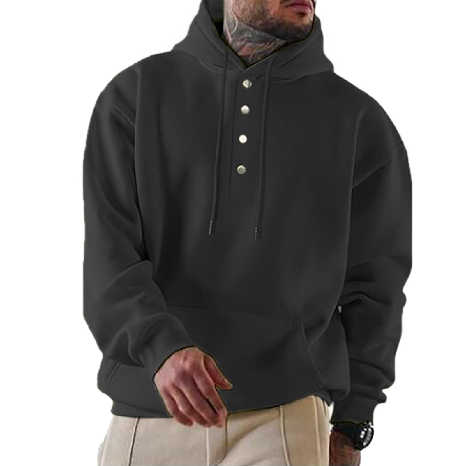 Mens Solid Color Casual Pullover Hoodie for Autumn Winter Fashion Warm Long Sleeve Sweater R240820