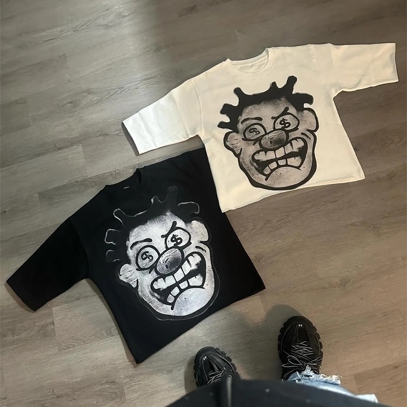 Y2k oversized cartoon pattern Tshirt hiphop Harajuku street twear fashionable womens casual round neck Gothic short sleeved top 240819