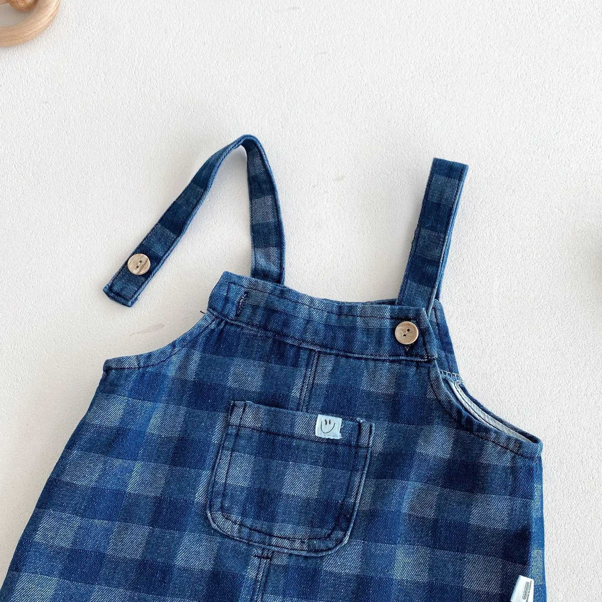 Strappy Pants Spring Autumn New Plaid Pocket High Quality Toddler Boys Suspended Pants Versatile Little Boys Over W240806