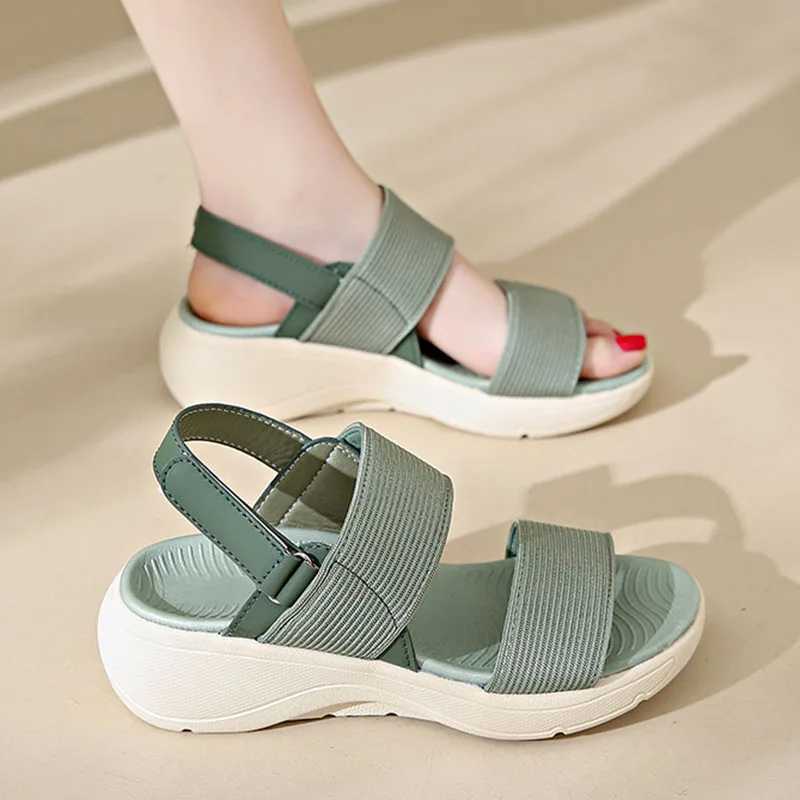 Sport Sandals Female Elastic Band Summer New Women Flat Bottom Outside Wear Casual Beach Shoes Wedges Platform Sandalias Mujer CL240806