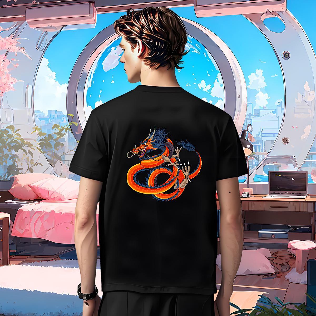 T Shirt For Man 100% Cotton 230g dragon Casual O Neck Short Sleeves Plus Size Custom Tshirts Brand High Quality Tees Shirts