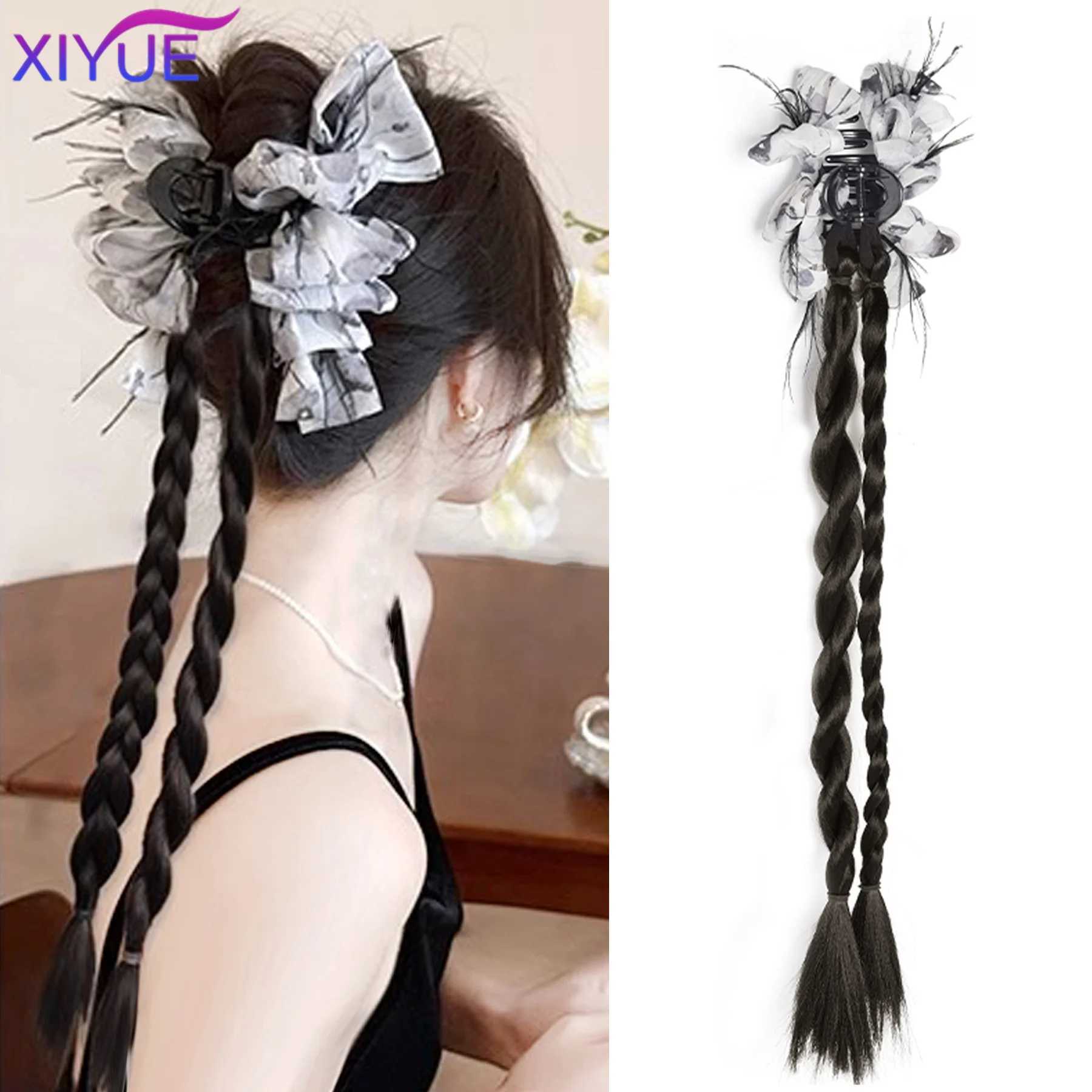 XIYUE new Chinese style wig woven ethnic style claw clip twisted braid Hanfu qipao ancient style wig ponytail W240817