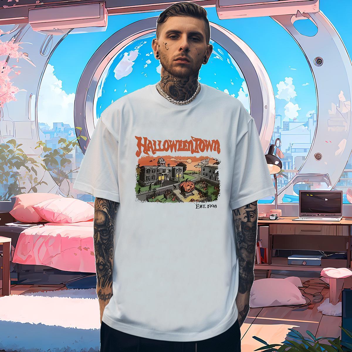 T-Shirts for Men 230g 100% Cotton halloween High Street Hip Hop Crew Neck Breathable Custom Big Size Men Tshirts 2024 New Comfortable Wear