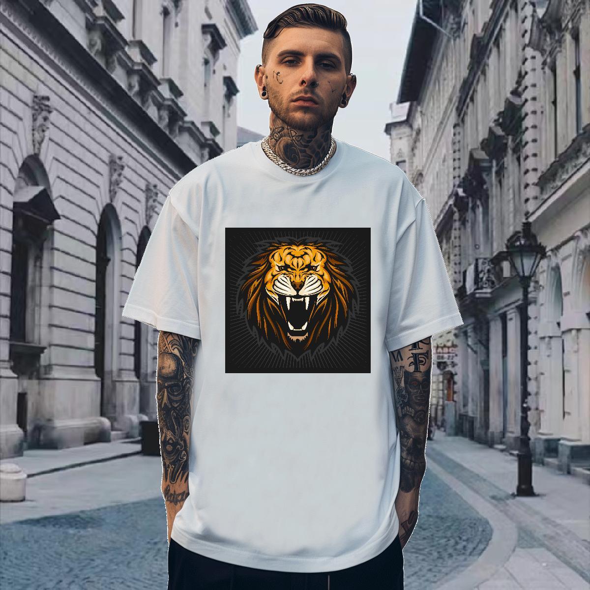 T shirt 230g 100% Cotton lion Daily Outfit Breathable Crew Neck DIY Printed Men Tshirts Custom Classic Tops Shirt