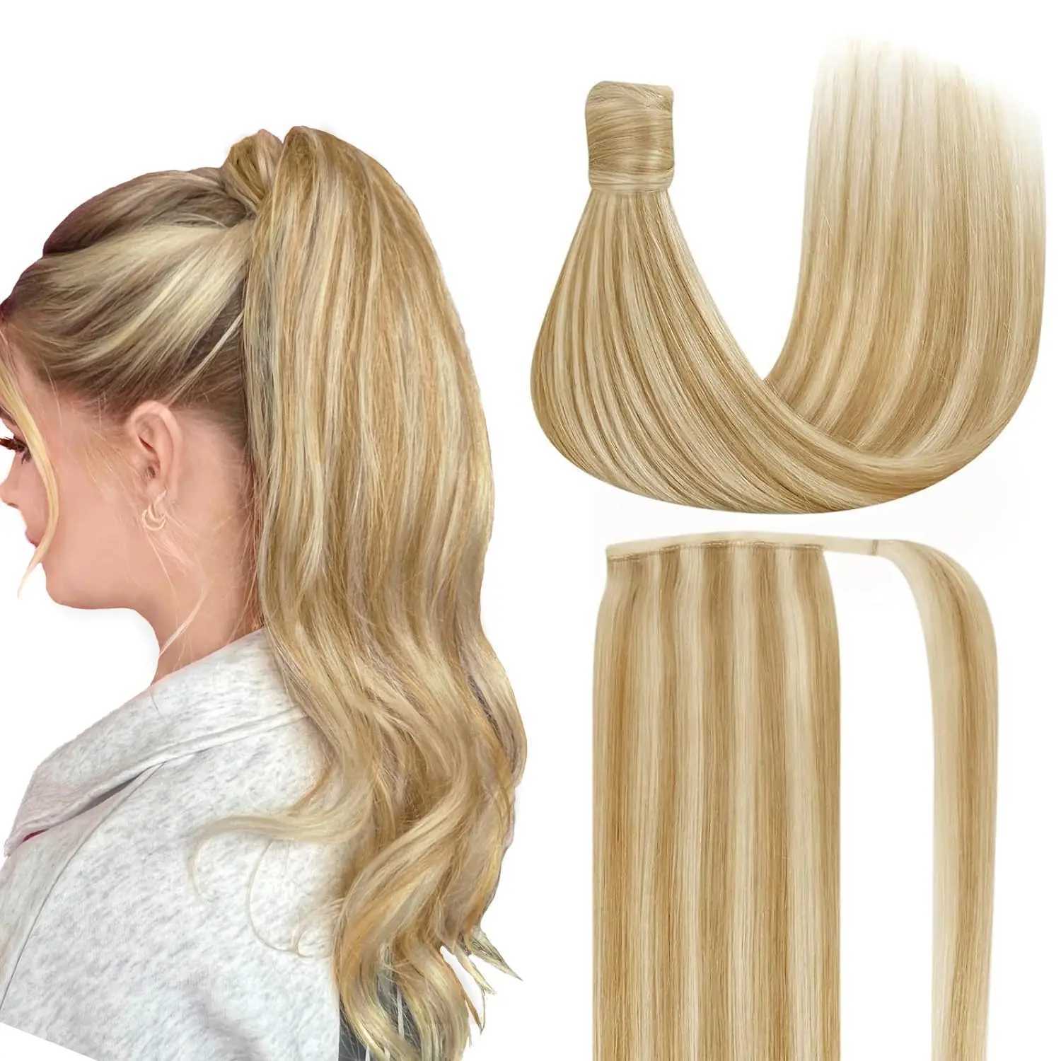 VeSunny human hair ponytail light blonde blend golden real hair ponytail extension high gloss golden ponytail hair 80g W240817