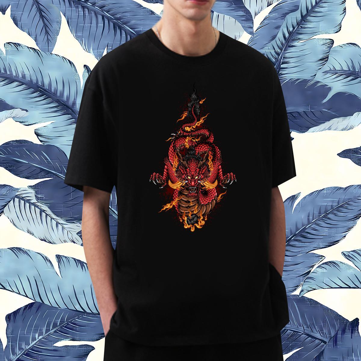Soft dragon T-Shirts for Men Street Wear Tshirts 230g Cotton Fashion Design O Neck Short Sleeves Custom Big Size Tee Shirt