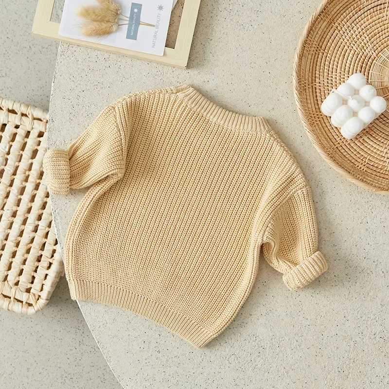 Newborn Baby Girl Boy Knitted Long Sleeve Autumn Winter Sweater Solid Loose Pullover Casual Tops Kids Clothes 3M-5YXJ240819