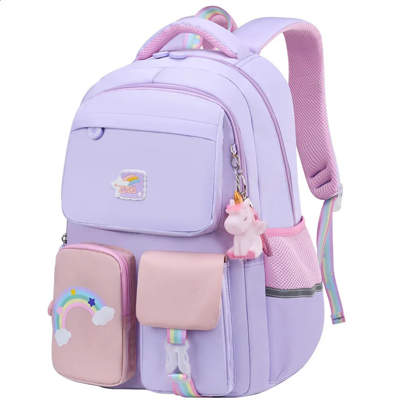 Korean fashion rainbow shoulder strap school bag for teenagers girls Childrens waterproof backpacks kids schoolbags mochilas 240819