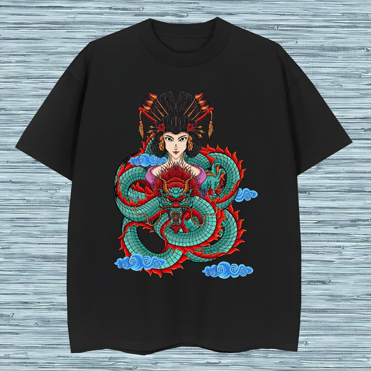 T shirt 230g Cotton dragon Casual Beach Round Neck Short Sleeve Plus Size Custom Men Tops Tees Classic Casual Brand Tees Shirts