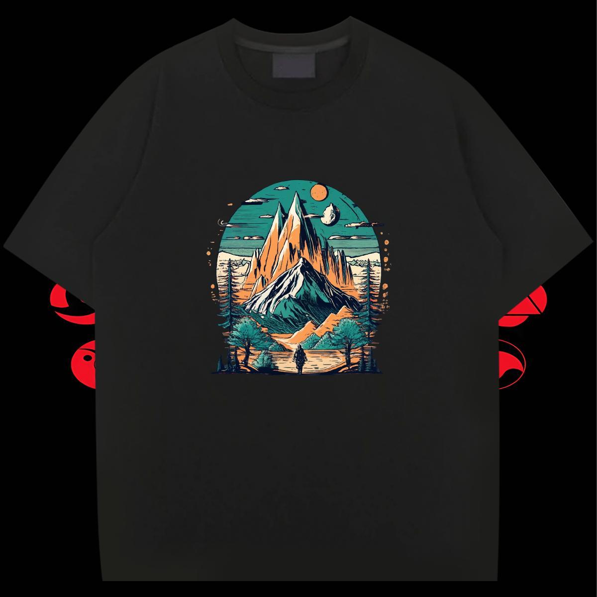 Brand Mens Tshirts Daily Outfit 230g 100% Cotton DIY Breathable Short Sleeve mountains T shirt New Arrival Clothes