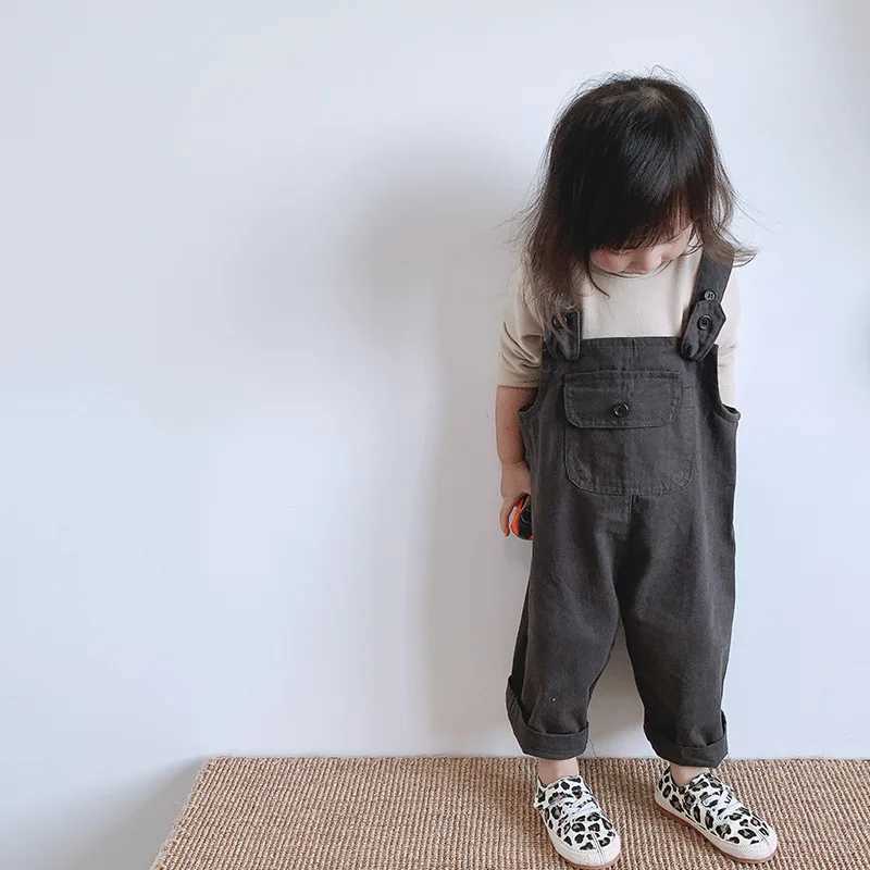 Childrens coated autumn new baby sleeveless jumpsuit for boys and girls solid casual pants with childrens cotton loose pants W240806