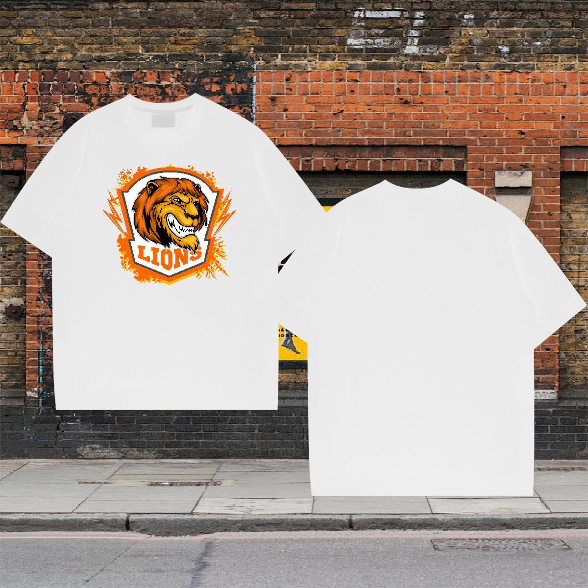 Loose Fit T shirt lion Breathable Short Sleeve Home Outdoor DIY Printed 230g Pure Cotton Men Tops Tees Designer Clothes