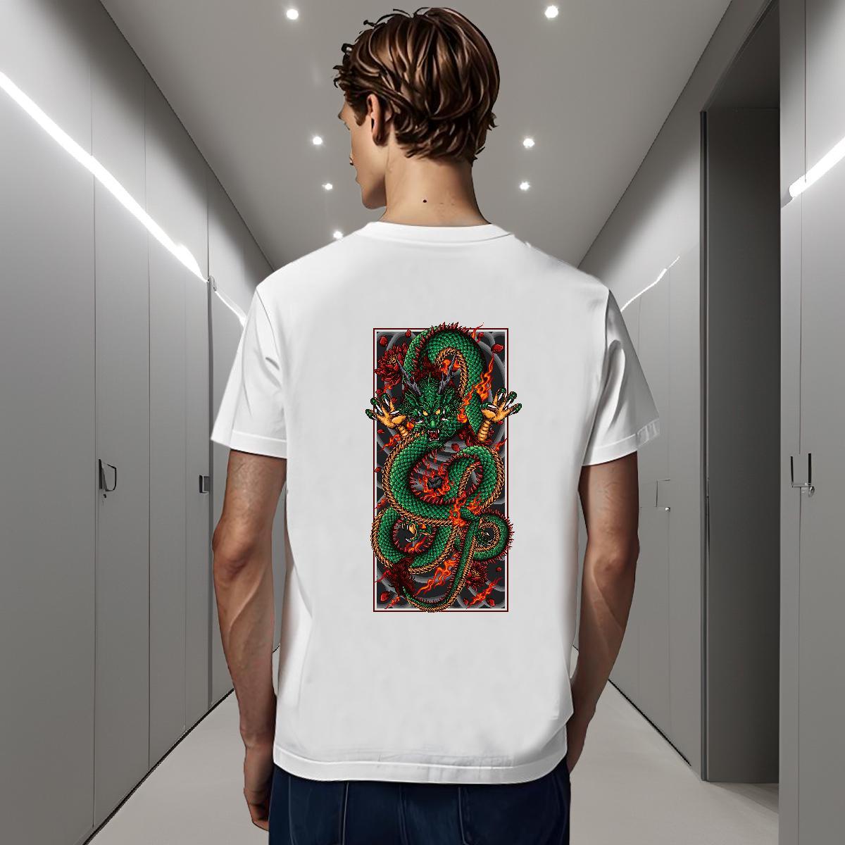 Man T Shirts 230g Pure Cotton dragon Hip Hop Crew Neck Plus Size Cartoon Couples T Shirts Stylist Loose Fit Wear