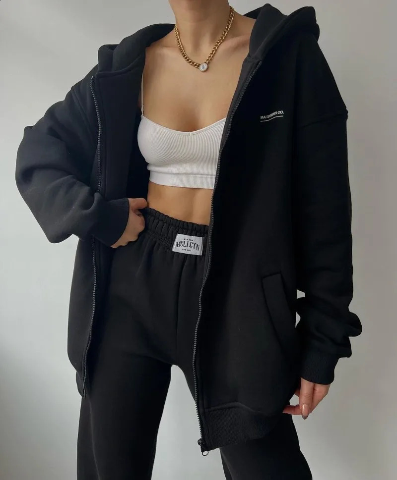Spring Autumn Women Fashion Tracksuit Solid Color Sportswear 2 Pieces Hooded Sweatshirt Sets Oversized Pullover Shirts and Pants 240819