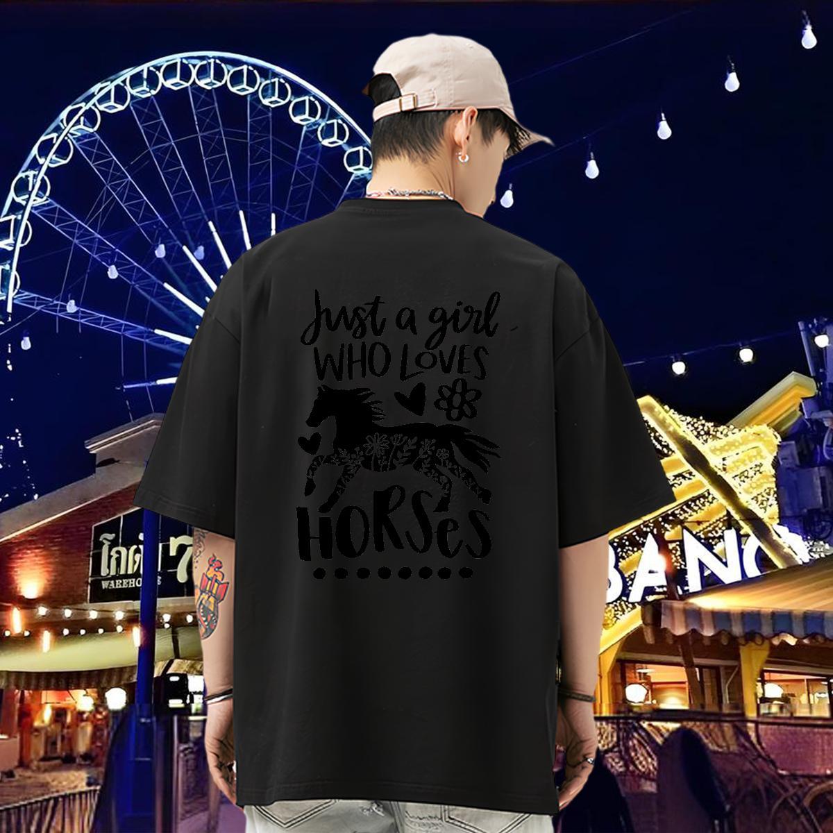 2024 Summer Couples T Shirts horse Outdoor 230g 100% Cotton Tshirts Breathable Soft Brand T Shirt For Man Graphic