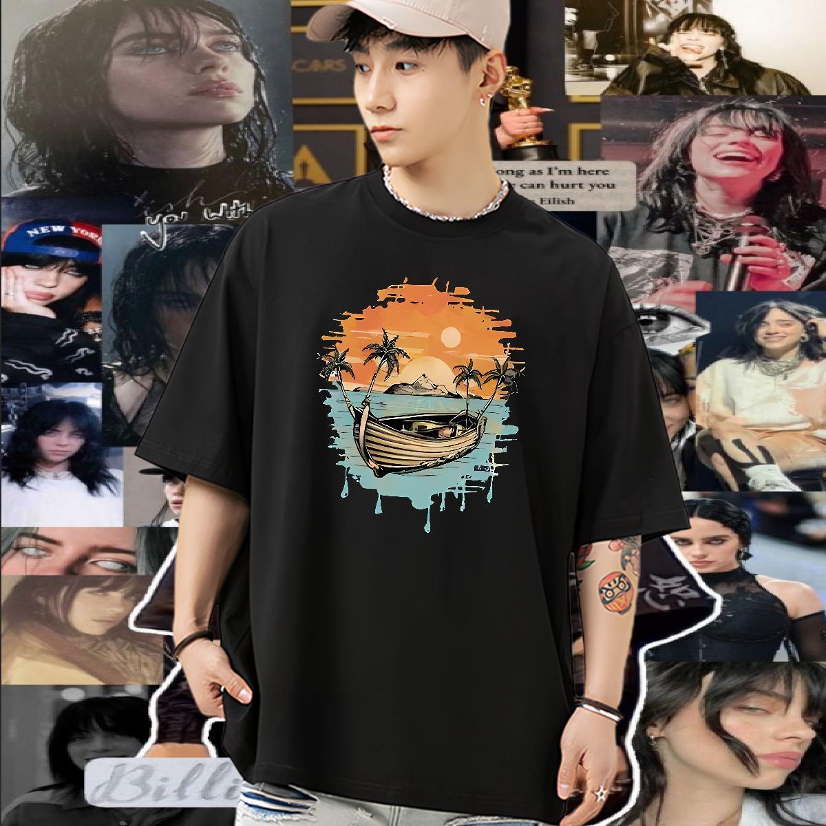 Designer Tshirts boat Street 100% Cotton 230g Tee Shirt Breathable Short Sleeve High Quality Mens T Shirts DIY Logo Oversized