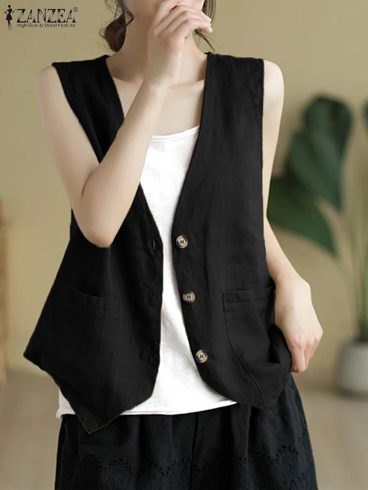 ZANZEA Work Wear Womens Office Tank Top Fashion and Elegant Business Vneck Solid Color Casual Sleeveless Jacket 240819