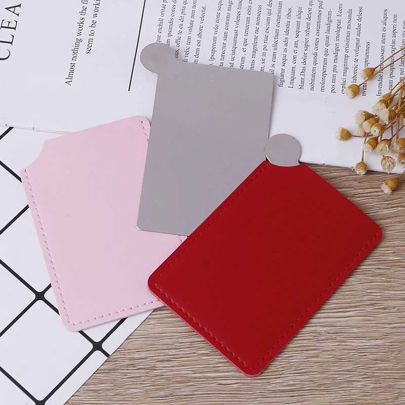 1PC Portable Mini Stainless Steel Unbreakable Makeup Mirror Shatter Proof Card Style Pocket Cosmetic Mirror PU Y240819