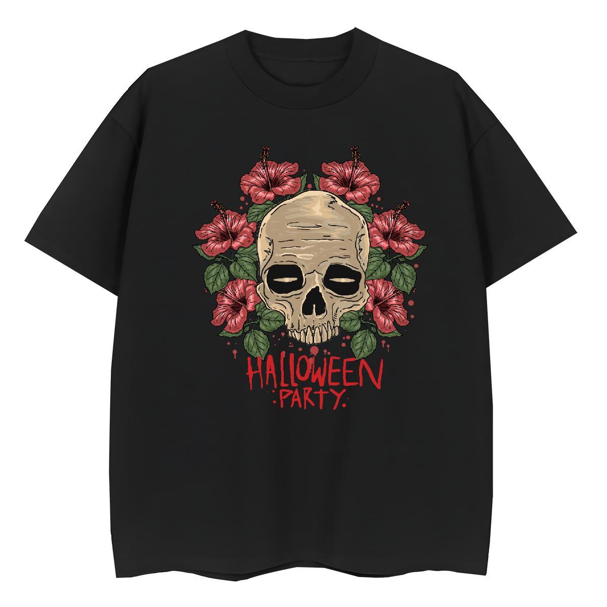 Classic T-Shirts for Men flower Short Sleeve Soft Hip Hop Street Skull 230g Pure Cotton Couples T Shirts Free Shipping Clothes