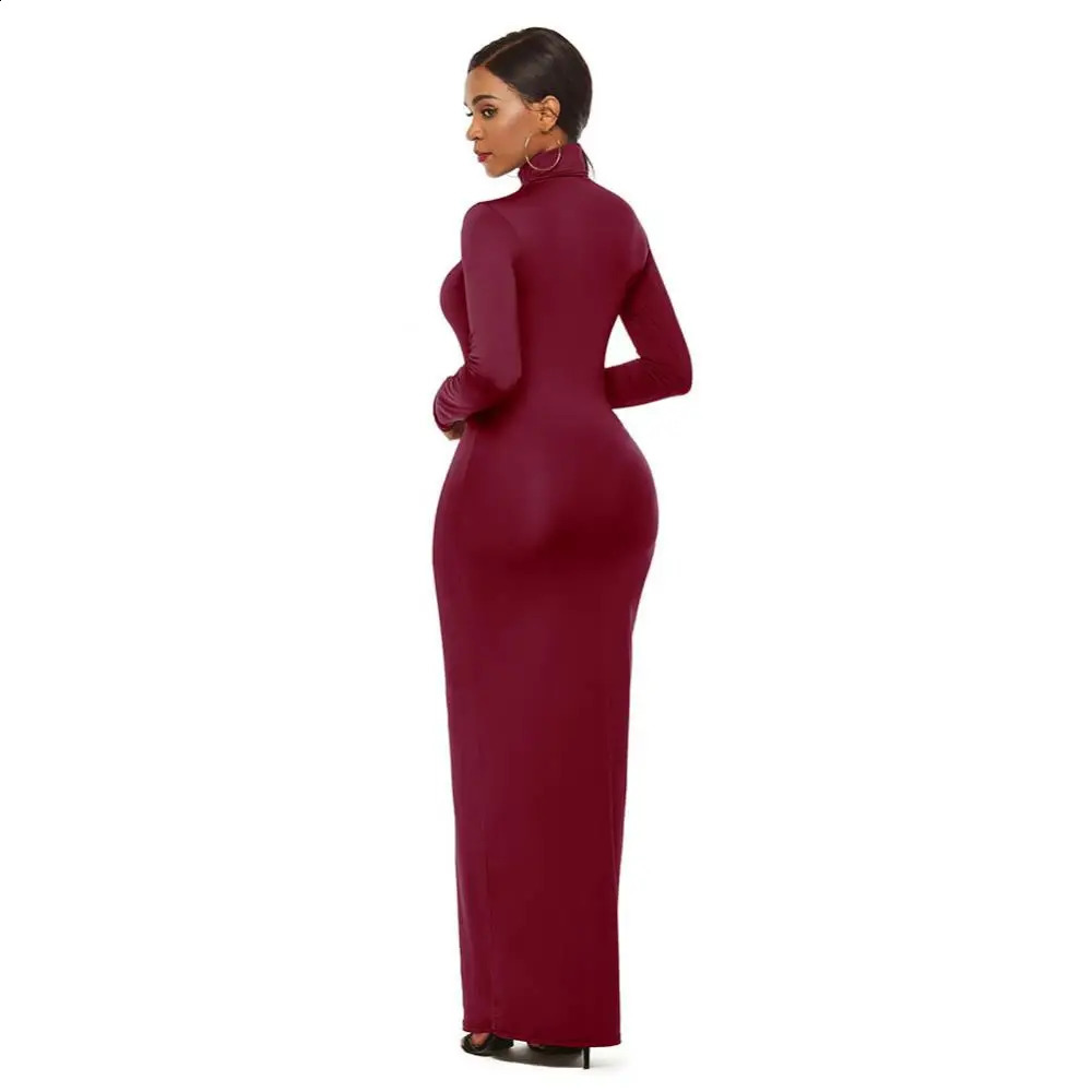 Fashion Women Sexy Party Dress Knit Style Long Sleeve Turtleneck Winter Maxi Dress Slim Work Wear Office Dress Vestidos 240819