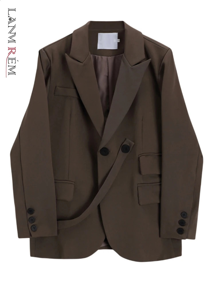 Lanmrem Office Womens Jacket Double Chest Long Sleeve Korean Straight Coat Fashion Autumn 2YA3789 240819