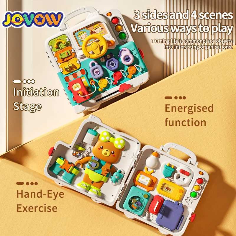 Jovow Busy Board Montessori Sensory Toys for Toddlers Refined Puzzle House Light Music Car Travel Activities Early Education Toy Y240820