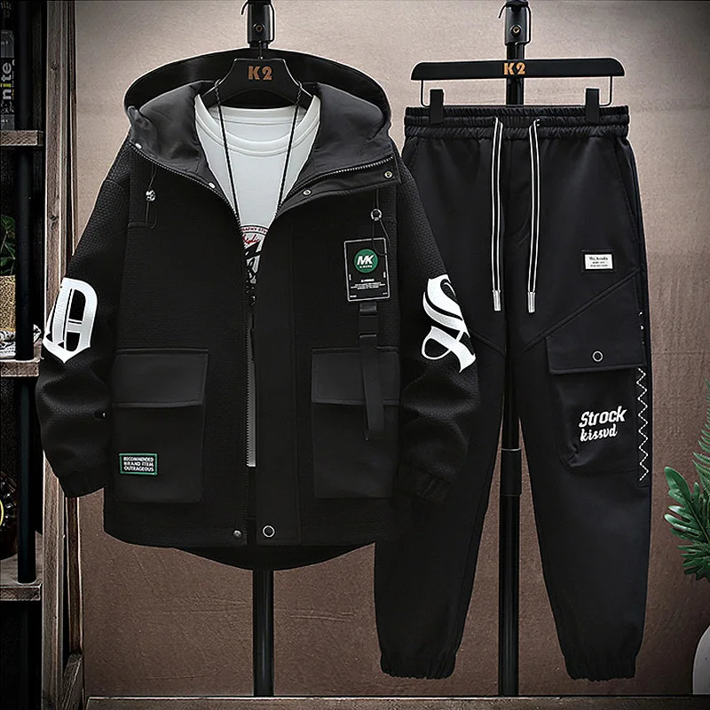 Autumn Men Tracksuit Casual Joggers Hooded Spring Sportswear Jackets Pants 2 Piece Sets Hip Hop Running Sports Suit 240819