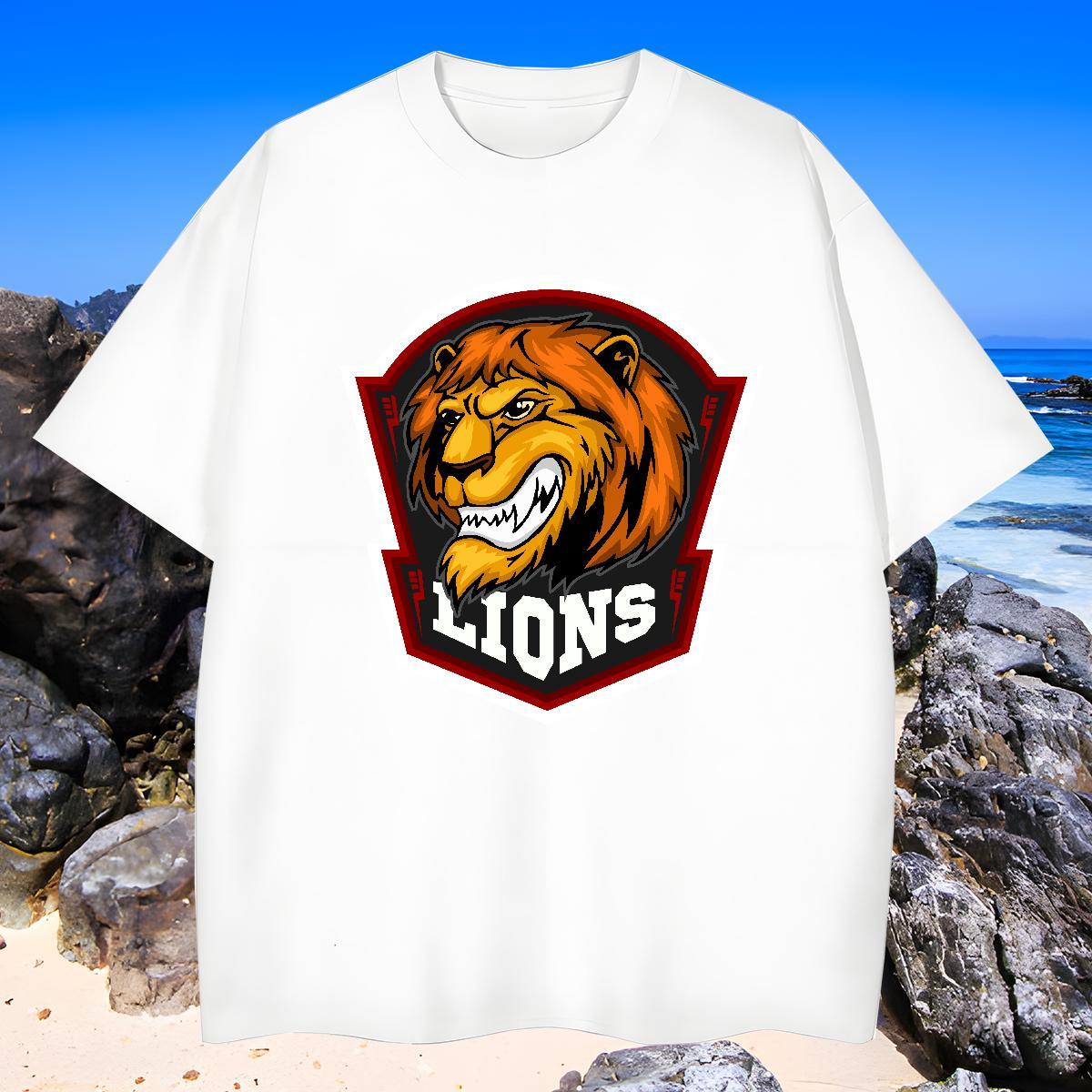 Designer T shirt lion Short Sleeve O-Neck Casual Beach Cartoon Printing L-4XL 230g 100% Cotton Men Tshirts 2024 New Top Tees