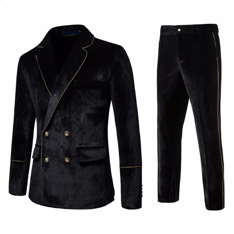 Mens High-end Velvet Suits Fashion Casual Dress Jacket Party Costumes Jacket and Pants 240819