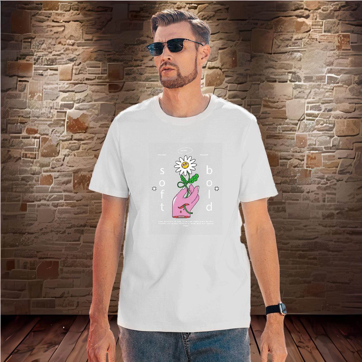 Classic flower 230g 100% Cotton Tshirts Hip Hop Street O-Neck Short Sleeve Men T Shirts Factory Direct DIY Printed Tees
