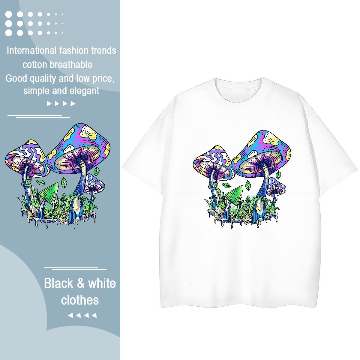 DIY Men Tshirts mushroom Casual Beach 230g Cotton Clothes Round Neck Short Sleeve Soft T-Shirts Plus Size Custom