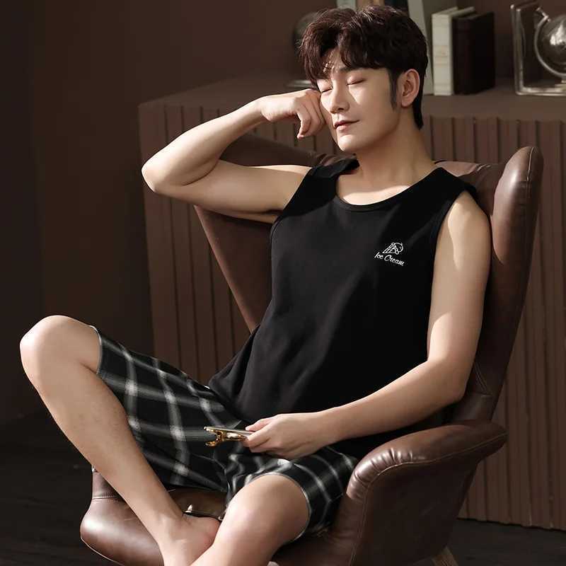 L-4XL Mens Molded Cool Pajama Set Summer Round Neck Shorts Molded Pajamas Fashion Gentlemens Pajamas Elegant PajamasW240719